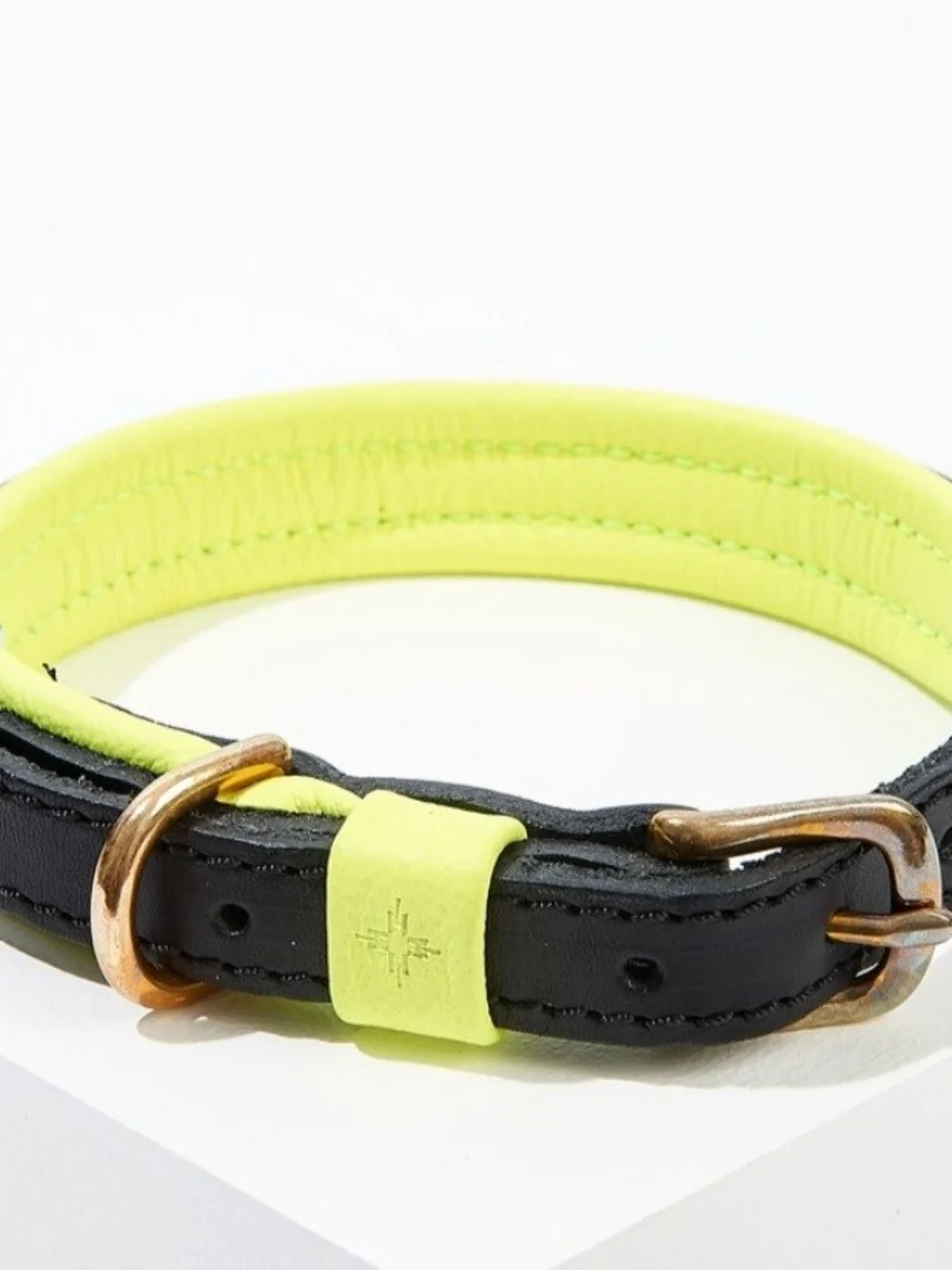 Hand Made In England, Real Leather!India Hicks Black and Neon Yellow Dog Collar